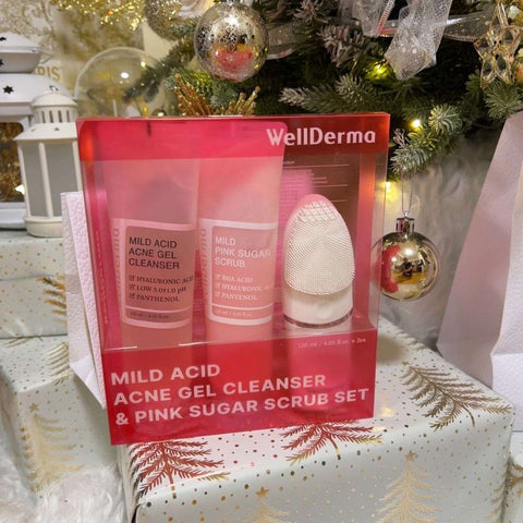WellDerma - MILD ACID ACNE GEL CLEANSER & PINK SUGAR SCRUB SET - Kl Skincare