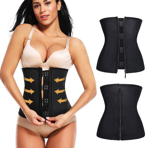 Women Latex Zipper Hook Underbust Corset Waist Trainer Cincher Body