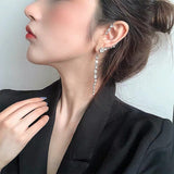 Single New Korean Rhinestone Earrings 2020 Shiny Drill Arc Ear Hanging Clip Earrings for Women Minimalist Ear Cuff