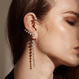 Single New Korean Rhinestone Earrings 2020 Shiny Drill Arc Ear Hanging Clip Earrings for Women Minimalist Ear Cuff